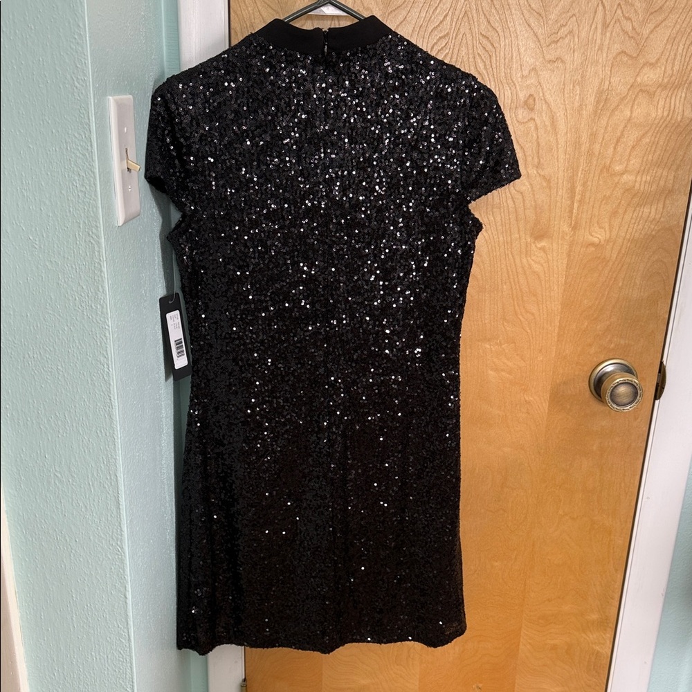 bebe Black Sequin Dress with Red and Green Floral Design - Picture 4 of 4